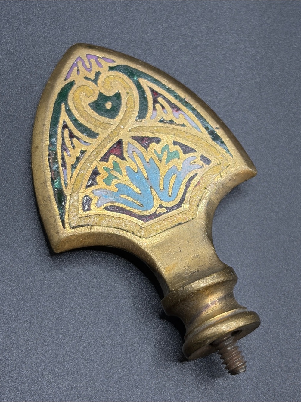 Vintage Brass Champlevé Enamel Art Nouveau Sty Lamp Finial Architectural Salvage